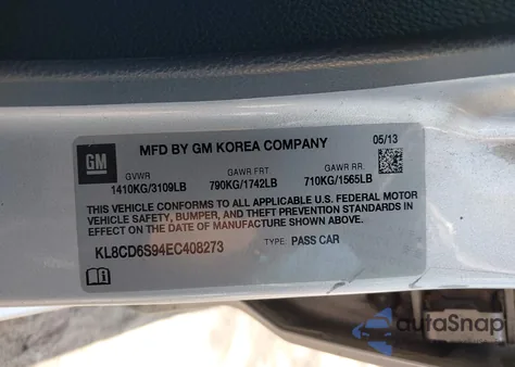 2014 Chevrolet Spark 1Lt Auto из США, поврежденный, VIN KL8CD6S94EC408273